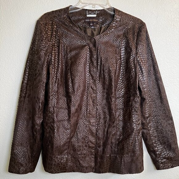 Dana Buchman‎ Brown Snakeskin Textured Snap Button Lightweight Shacket L - Picture 1 of 8
